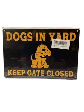 Dogs In Yard 12X8 Golden Era Retro Distressed Tin Sign Mult Color NEW